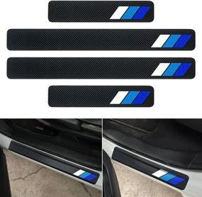 img 4 attached to 🚪 MOCHENT Carbon Fiber Door Sill Plate Guard for Toyota Tacoma 4Runner Tundra Rav4 Highlander - Tricolor Retro Stripe Door Sill Protectors, Accessory Kit (White/Blue/Dark Blue)