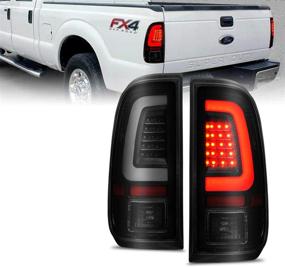 img 3 attached to 🚗 AmeriLite 2008-2016 Ford F250 F350 F450 SD Dark Black C-Type LED Tube Tail Lights - Driver/Passenger Side & Reverse Bulb Included