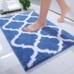 soft and absorbent luxury microfiber bath rug mat, non-slip shaggy carpet for bathroom floor, tub and shower - machine washable and dryable, 16x24 inches, blue color, by olanly logo