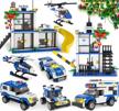 city police station building kit with cop cars, police helicopter, prison van, fun police toy for kids, best roleplay police department construction stem toy gift for boys aged 6-12 (808 pieces) logo