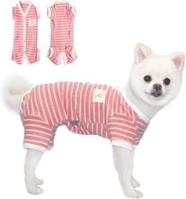 img 3 attached to TONY HOBY Female/Male Pet Dog Pajamas: Striped 4-Legged Jumpsuit for Soft and Cozy Cotton Dog Clothes (Size S, Pink+White-Girls)