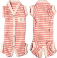 tony hoby female/male pet dog pajamas: striped 4-legged jumpsuit for soft and cozy cotton dog clothes (size s, pink+white-girls) логотип