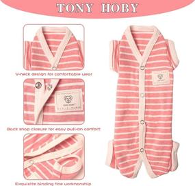 img 1 attached to TONY HOBY Female/Male Pet Dog Pajamas: Striped 4-Legged Jumpsuit for Soft and Cozy Cotton Dog Clothes (Size S, Pink+White-Girls)