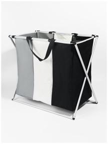 img 3 attached to Foldable laundry basket Dark Light Color with three compartments, black-white-gray