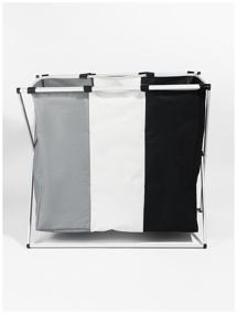 img 1 attached to Foldable laundry basket Dark Light Color with three compartments, black-white-gray