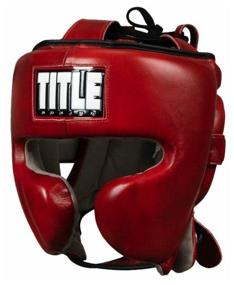 img 1 attached to Boxing helmet TITLE Boxing Blood Red Leather Sparring Headgear, size L
