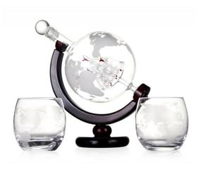img 3 attached to Decanter globe with a ship and a set of glasses