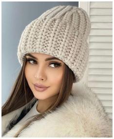 img 2 attached to Women''s winter knitted woolen hat on fleece beanie 60% wool/40% acrylic