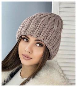 img 1 attached to Women''s winter knitted woolen hat on fleece beanie 60% wool/40% acrylic