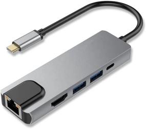 img 4 attached to Hub/Concentrator USB-C HUB 5 in 1 Forall/Adapter with USB 3.0, RJ45, HDMI 4K, PD Charging up to 100W for MacBook Pro/Air