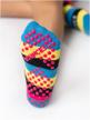 socks for trampolines and yoga l with non-slip rubberized sole yellow-pink-blue logo