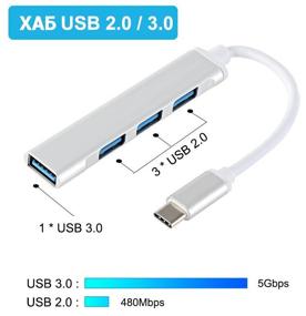 img 2 attached to GSMIN B15 USB-хаб (Type-C HUB сплиттер) 3xUSB 2.0 USB 3.0 (20 см) (серебро)