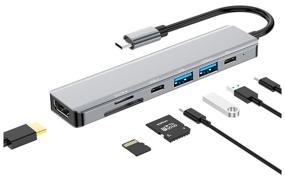 img 3 attached to 7 in 1 USB HUB Hub (HDMI 4K@60Hz TF/SD 2xUSB3.0 PD Type-C) Multifunctional Type-C Gray