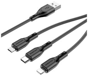 img 1 attached to Cable RELIABLE QUALITY UNIVERSAL 3 in 1/ Cable micro USB+ Type-C + IP / 2A / silicone / 2 A / Black