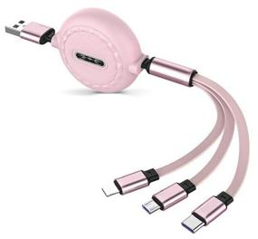 img 3 attached to Charging cable 3 in 1 retractable portable lightning+Micro USB+Type-c; data cable universal, pink