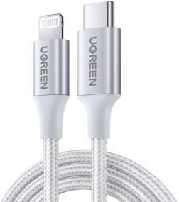 img 1 attached to Cable UGREEN USB-C to Lightning M/M Cable Aluminum Shell Braided 1m US304 (Silver) (70523)