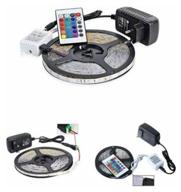 led strip 3528rgb color, smd tape 5 meters + remote control, power supply, 12w, 60 leds logo