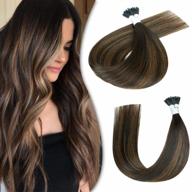 18inch remy human hair extensions balayage dark brown to golden brown 1g/strand 50g/pack natural tip i tip creamily logo