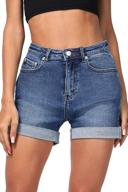 women's juniors stretchy denim high waisted folded hem curvy fit jeans shorts logo