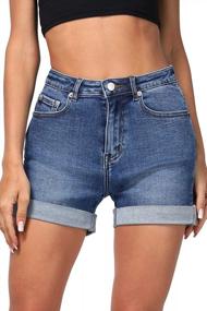 img 4 attached to Women'S Juniors Stretchy Denim High Waisted Folded Hem Curvy Fit Jeans Shorts