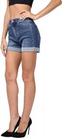 img 3 attached to Женские юниорские эластичные джинсовые шорты с высокой талией и подвернутым краем, пышные джинсовые шорты