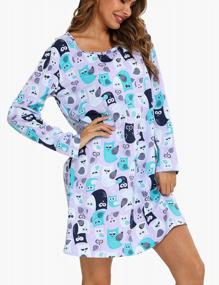 img 2 attached to Женская хлопковая ночная рубашка с длинным рукавом и принтом, футболка для сна, одежда для сна ENJOYNIGHT Sleepwear