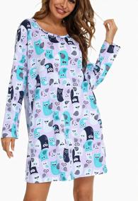 img 3 attached to Женская хлопковая ночная рубашка с длинным рукавом и принтом, футболка для сна, одежда для сна ENJOYNIGHT Sleepwear