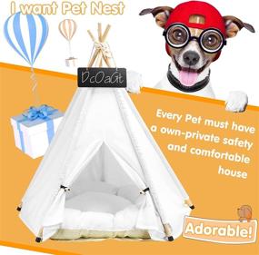 img 3 attached to 🐾 Pet Teepee, Dog Cat House Tent Bed with Cushion, Natural Cotton Canvas Indoor Portable Washable Puppy Tipi Tents for Small Dogs/Cats Up to 15lbs, 24 inch Tall