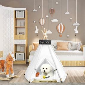 img 1 attached to 🐾 Pet Teepee, Dog Cat House Tent Bed with Cushion, Natural Cotton Canvas Indoor Portable Washable Puppy Tipi Tents for Small Dogs/Cats Up to 15lbs, 24 inch Tall