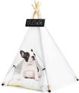 🐾 pet teepee, dog cat house tent bed with cushion, natural cotton canvas indoor portable washable puppy tipi tents for small dogs/cats up to 15lbs, 24 inch tall логотип