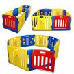 kidzone interactive baby playpen 8 panel play yard with safety gate children play center child activity pen anti-fall play pen for toddler, astm certified – (blue-yellow-red) 1 logo