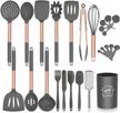 17 piece silicone cooking utensil set in rose gold - heat resistant non-stick kitchen utensils with stainless steel handles for cookware logo