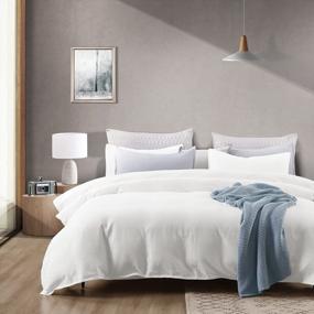 img 4 attached to TILLYOU King Size 100% Washed Cotton Waffle Weave Duvet Cover 3-Piece Soft Bedding Set, Solid Patterned White 90X104.