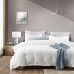 tillyou king size 100% washed cotton waffle weave duvet cover 3-piece soft bedding set, solid patterned white 90x104. logo
