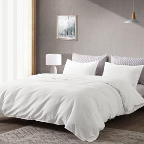 img 2 attached to TILLYOU King Size 100% Washed Cotton Waffle Weave Duvet Cover 3-Piece Soft Bedding Set, Solid Patterned White 90X104.