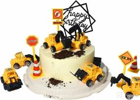 img 4 attached to 🚧 Complete Construction Vehicles Cake Decorating Set - 11-Piece Party Supplies with 6 Mini Trucks, Road Signs, and Toppers