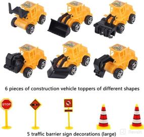 img 3 attached to 🚧 Complete Construction Vehicles Cake Decorating Set - 11-Piece Party Supplies with 6 Mini Trucks, Road Signs, and Toppers