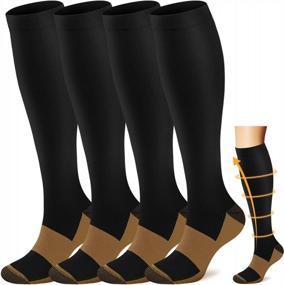 img 4 attached to Get Enhanced Circulation With ACTINPUT Copper Compression Socks - Ideal For Nurses, Running & Cycling - 4 Pairs