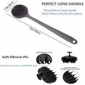img 2 attached to Silicone Shower Body Brush & Hair Scalp Massager Shampoo Brush, Long Handle Back Bath Exfoliating Scrubber For Men Women Pets - 2 Pack