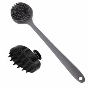 img 4 attached to Silicone Shower Body Brush & Hair Scalp Massager Shampoo Brush, Long Handle Back Bath Exfoliating Scrubber For Men Women Pets - 2 Pack