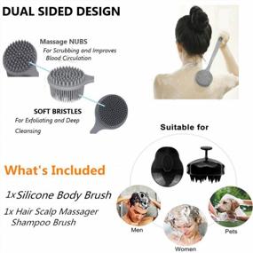 img 3 attached to Silicone Shower Body Brush & Hair Scalp Massager Shampoo Brush, Long Handle Back Bath Exfoliating Scrubber For Men Women Pets - 2 Pack