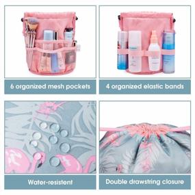 img 1 attached to Small Flamingo Barrel Drawstring Makeup Bag - Waterproof Travel Cosmetic Bag and Toiletry Organizer for Women and Girls