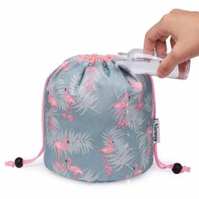 img 2 attached to Маленькая сумка для макияжа с фламинго - водонепроницаемая косметическая сумка с кулиской и органайзер для женщин и девочек.