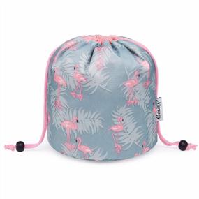 img 4 attached to Small Flamingo Barrel Drawstring Makeup Bag - Waterproof Travel Cosmetic Bag and Toiletry Organizer for Women and Girls