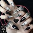 24 pcs coffin acrylic nails stick glue fake full cover false nails women girls halloween decor skull press on nails long logo