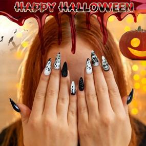 img 2 attached to 24 PCS Coffin Acrylic Nails Stick Glue Fake Full Cover False Nails Women Girls Halloween Decor Skull Press On Nails Long