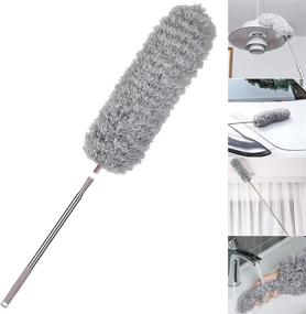 img 4 attached to Reusable Gray Feather Duster for High Ceilings with Extension Pole - Extendable Microfiber Ceiling Fan Duster for Efficient Cleaning