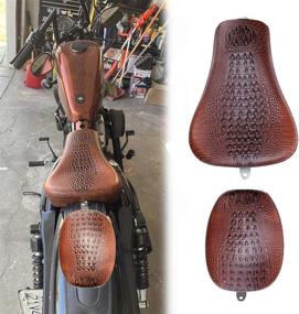 img 4 attached to DREAMIZER Crocodile Style Brown Motorcycle Seats for Sportster 48/72/Iron 883/XL883 XL1200 - Front Driver Solo Seat + Rear Passenger Pillion Pad