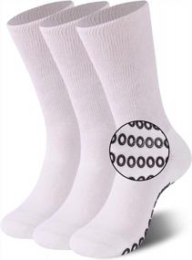 img 4 attached to Anti-Slip Diabetic Yoga Socks With Grippers For Home & Hospital - 3 Pairs White For Women & Men