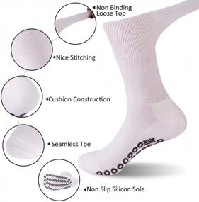 img 3 attached to Anti-Slip Diabetic Yoga Socks With Grippers For Home & Hospital - 3 Pairs White For Women & Men